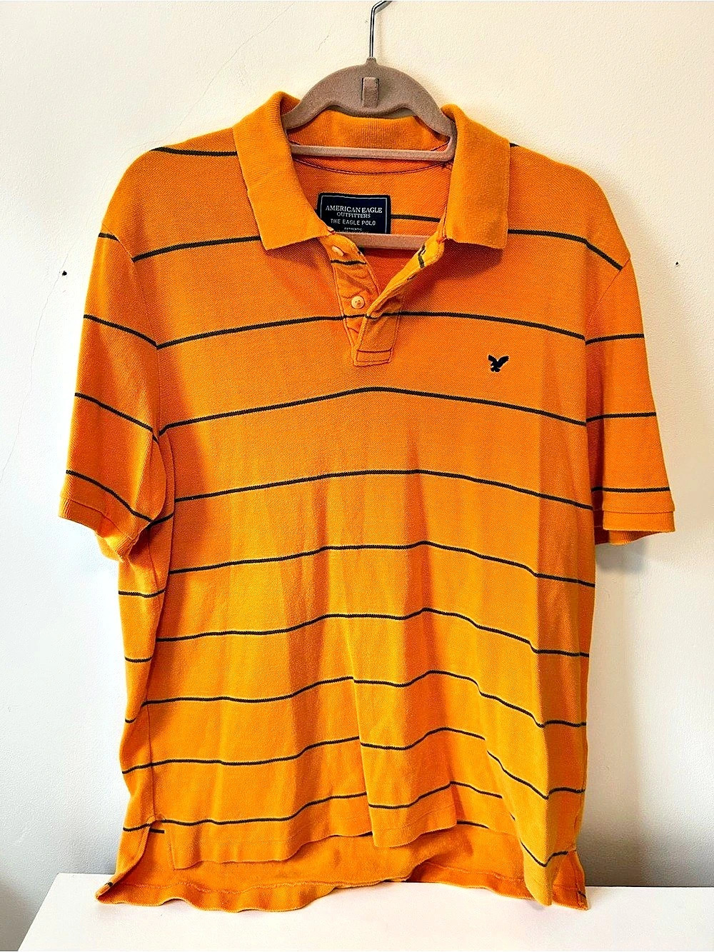 American Eagle Outfitters The Eagle Polo Striped Polo in Orange Large